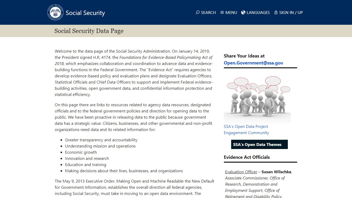 Social Security Data Page